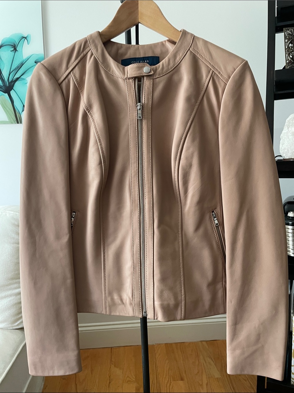 Cole Haan Dusty Rose Leather Zip Jacket